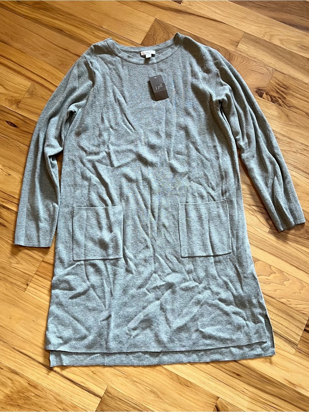 J. Jill Light Gray Long Sleeve Pocket Knit Dress